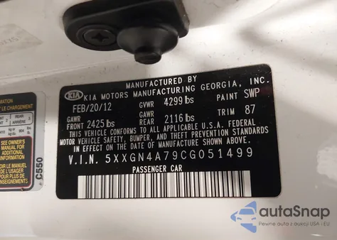 2012 Kia Optima Ex from USA, damaged, VIN 5XXGN4A79CG051499